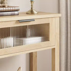 Tavolo Consolle Moderno Stretto Nero/Marrone/Color Legno con 2 Cassetti, 2 Ripiani, Montaggio per 1 Persona