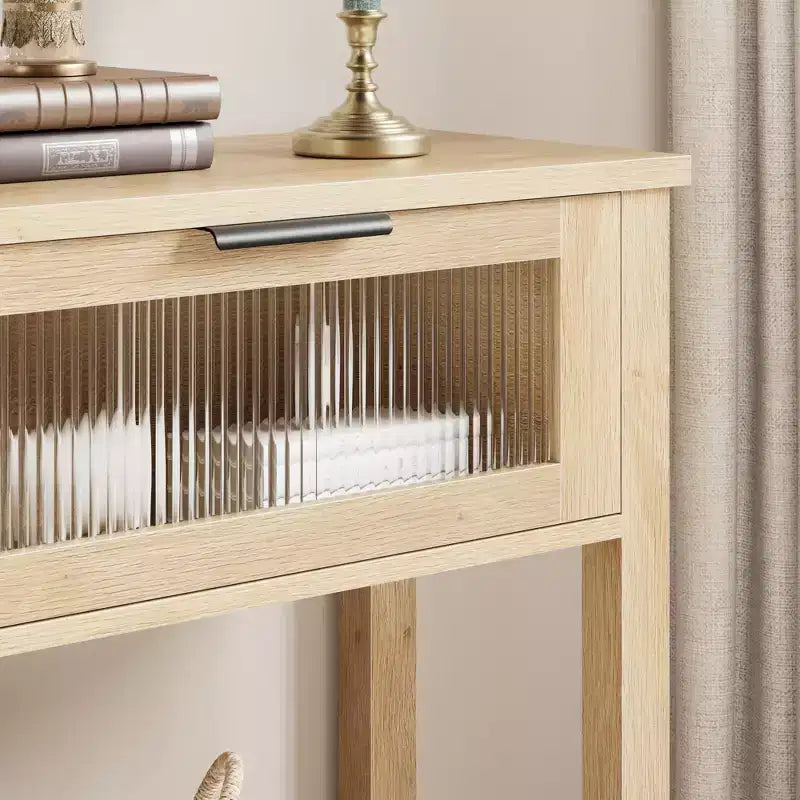 Tavolo Consolle Moderno Stretto Nero/Marrone/Color Legno con 2 Cassetti, 2 Ripiani, Montaggio per 1 Persona
