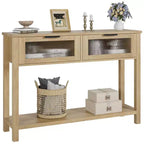 Tavolo Consolle Moderno Stretto Nero/Marrone/Color Legno con 2 Cassetti, 2 Ripiani, Montaggio per 1 Persona