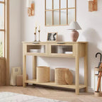 Tavolo Consolle Moderno Stretto Nero/Marrone/Color Legno con 2 Cassetti, 2 Ripiani, Montaggio per 1 Persona