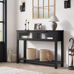 Tavolo Consolle Moderno Stretto Nero/Marrone/Color Legno con 2 Cassetti, 2 Ripiani, Montaggio per 1 Persona