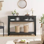 Tavolo Consolle Moderno Stretto Nero/Marrone/Color Legno con 2 Cassetti, 2 Ripiani, Montaggio per 1 Persona