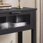 Tavolo Consolle Moderno Stretto Nero/Marrone/Color Legno con 2 Cassetti, 2 Ripiani, Montaggio per 1 Persona