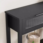 Tavolo Consolle Moderno Stretto Nero/Marrone/Color Legno con 2 Cassetti, 2 Ripiani, Montaggio per 1 Persona