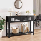 43'' Modern Narrow Console Table with 2 Glass Drawers - 2-Tier Storage Sofa Table for Entryway, Living Room, Hallway & Foyer