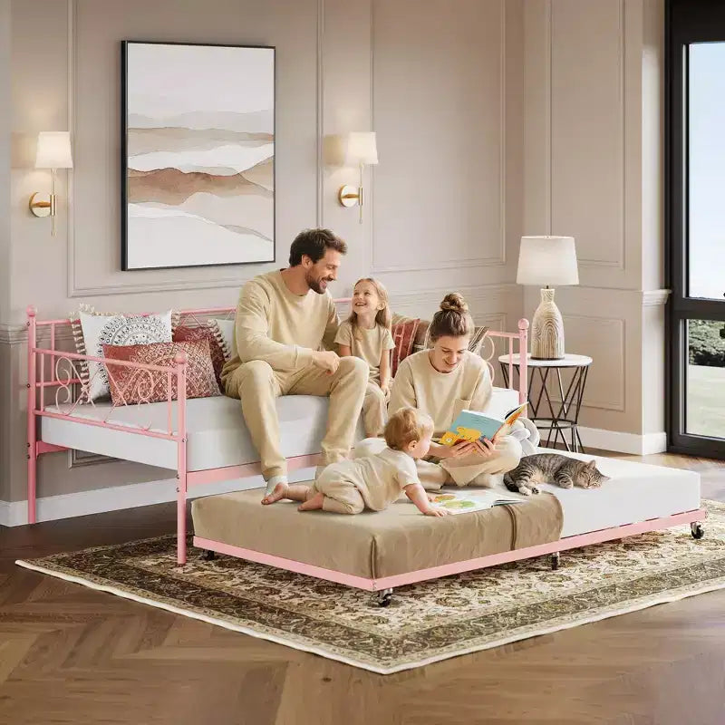 Letto a giorno in metallo con letto estraibile – Nero/Rosa/Viola/Bianco, 2 posti letto