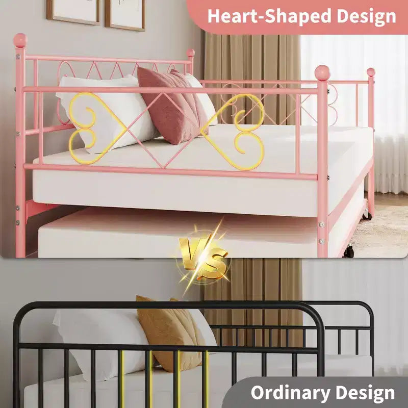 Letto a giorno in metallo con letto estraibile – Nero/Rosa/Viola/Bianco, 2 posti letto