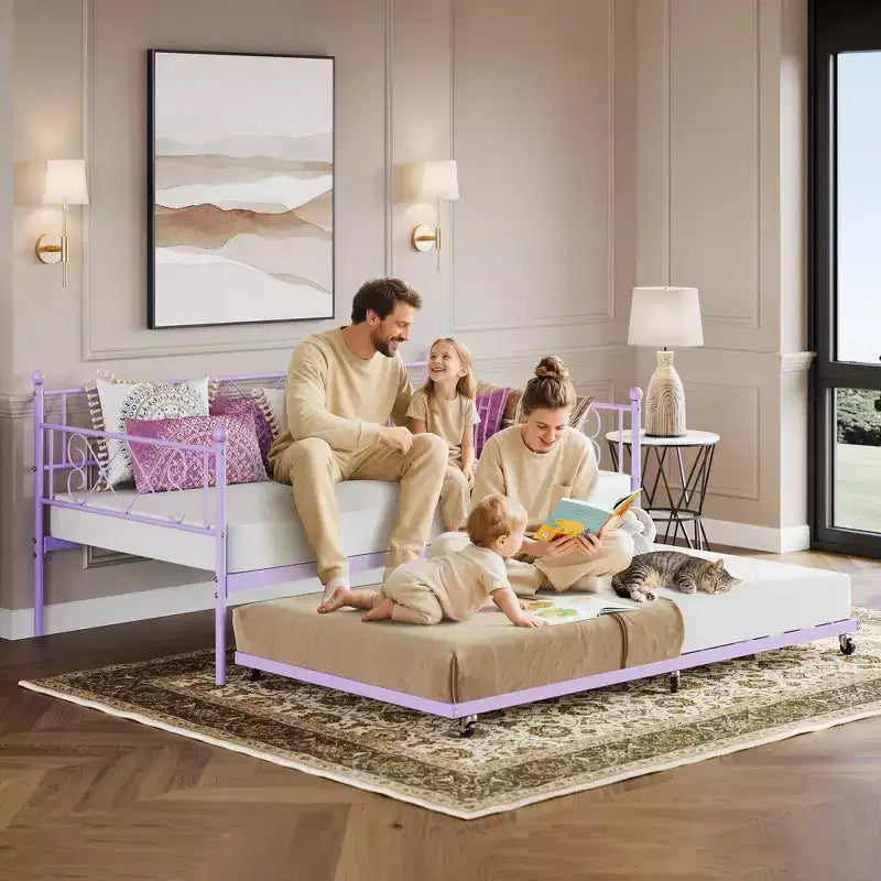 Letto a giorno in metallo con letto estraibile – Nero/Rosa/Viola/Bianco, 2 posti letto