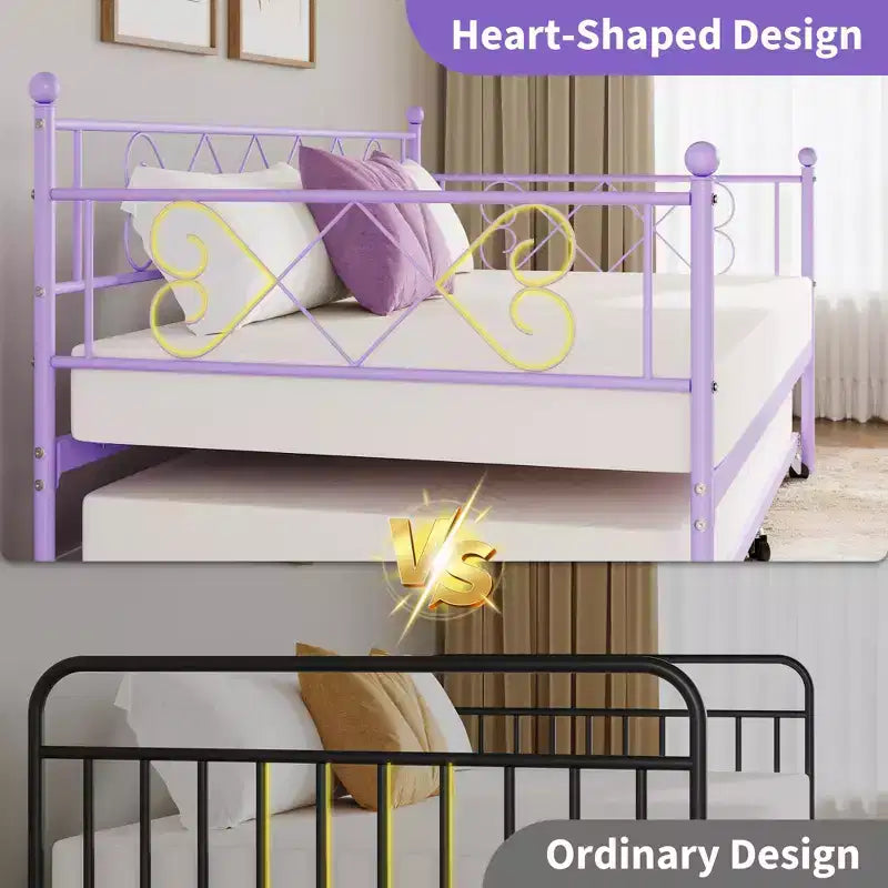 Letto a giorno in metallo con letto estraibile – Nero/Rosa/Viola/Bianco, 2 posti letto