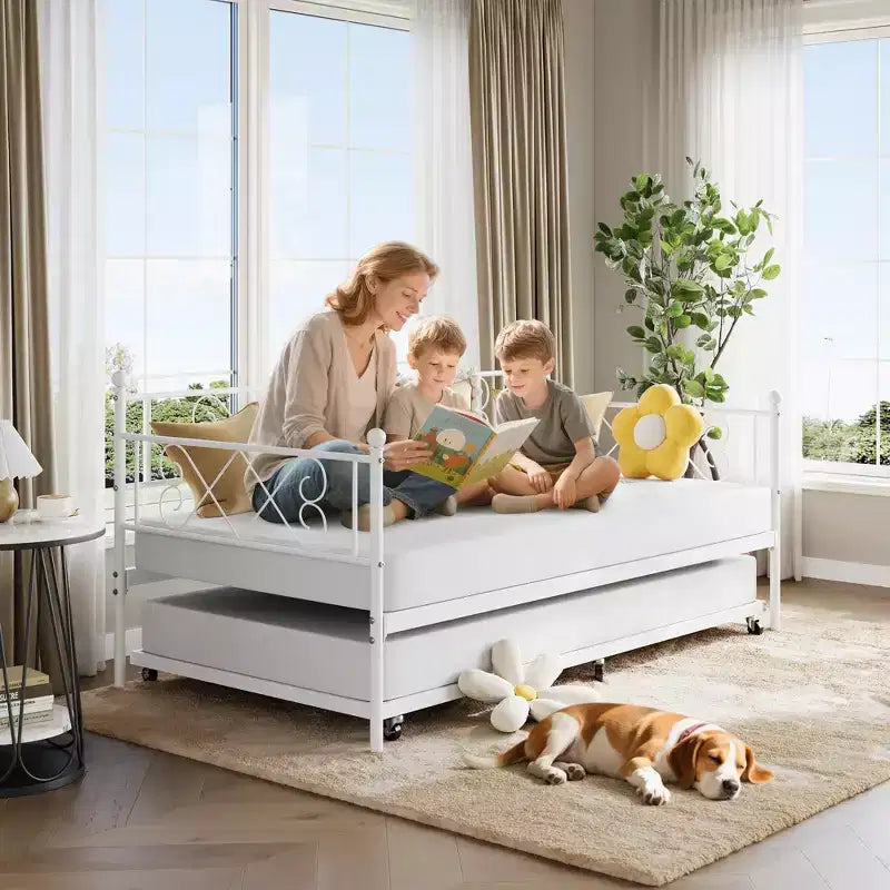 Letto a giorno in metallo con letto estraibile – Nero/Rosa/Viola/Bianco, 2 posti letto