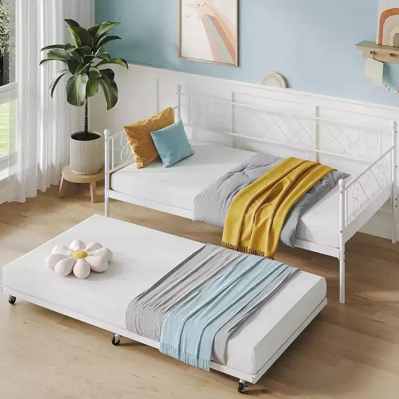 Letto a giorno in metallo con letto estraibile – Nero/Rosa/Viola/Bianco, 2 posti letto