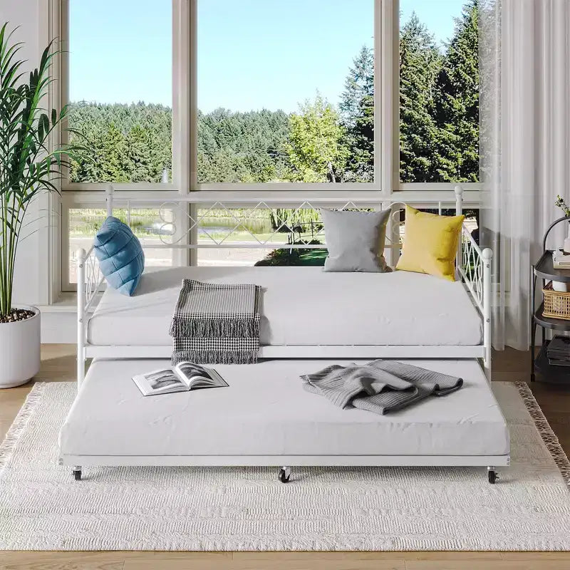 Letto a giorno in metallo con letto estraibile – Nero/Rosa/Viola/Bianco, 2 posti letto
