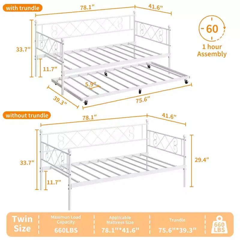 Letto a giorno in metallo con letto estraibile – Nero/Rosa/Viola/Bianco, 2 posti letto