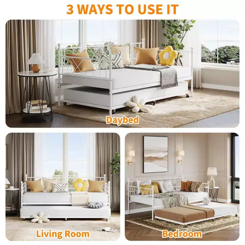 Letto a giorno in metallo con letto estraibile – Nero/Rosa/Viola/Bianco, 2 posti letto