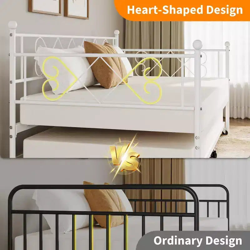 Letto a giorno in metallo con letto estraibile – Nero/Rosa/Viola/Bianco, 2 posti letto