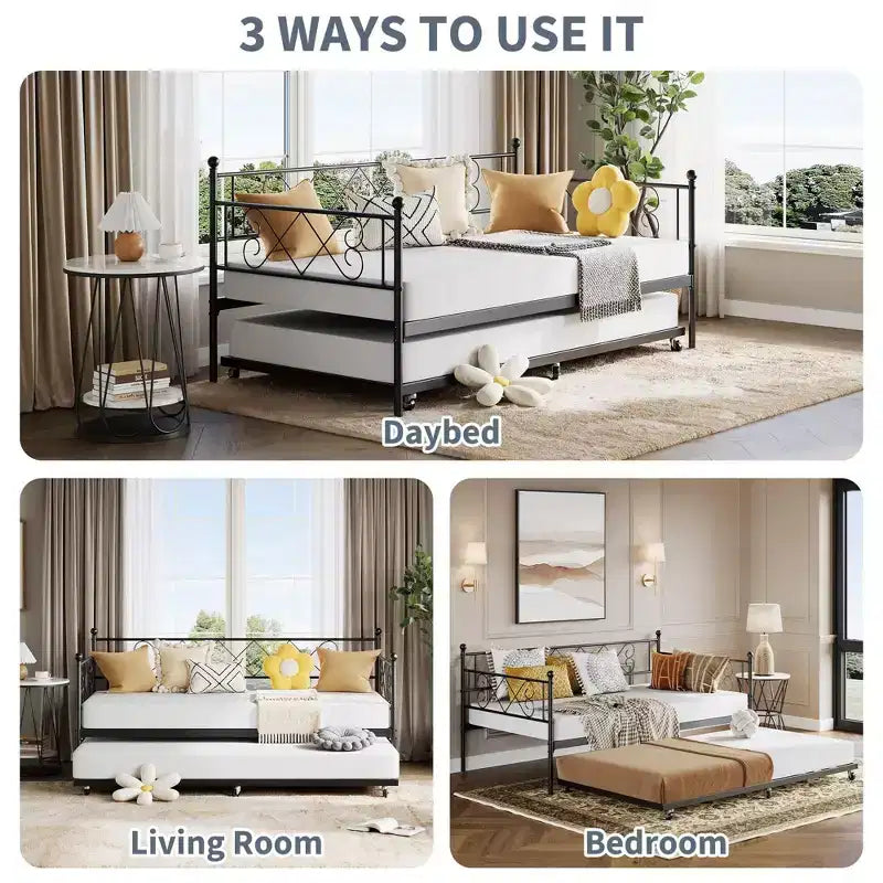 Letto a giorno in metallo con letto estraibile – Nero/Rosa/Viola/Bianco, 2 posti letto