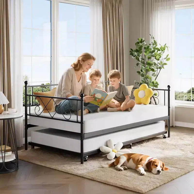 Letto a giorno in metallo con letto estraibile – Nero/Rosa/Viola/Bianco, 2 posti letto