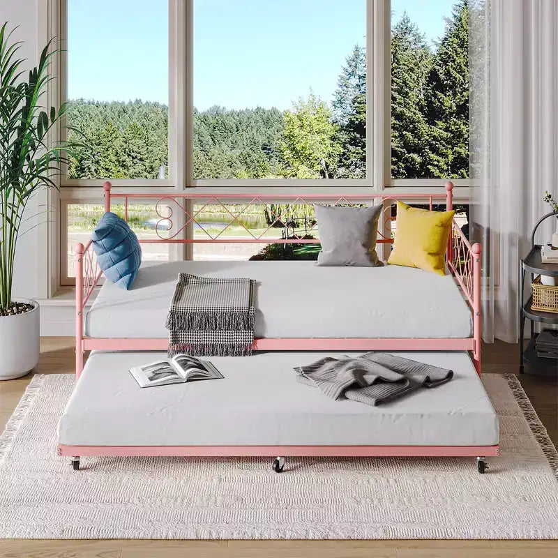 Letto a giorno in metallo con letto estraibile – Nero/Rosa/Viola/Bianco, 2 posti letto