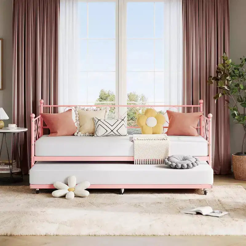 Letto a giorno in metallo con letto estraibile – Nero/Rosa/Viola/Bianco, 2 posti letto