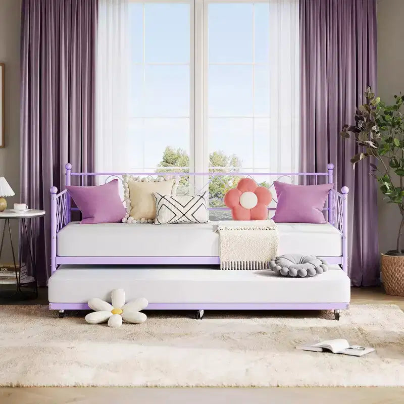 Letto a giorno in metallo con letto estraibile – Nero/Rosa/Viola/Bianco, 2 posti letto