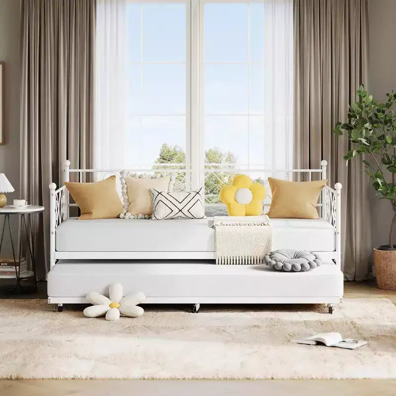 Letto a giorno in metallo con letto estraibile – Nero/Rosa/Viola/Bianco, 2 posti letto