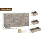 Comò a 12 cassetti largo con prese di corrente – Marrone scuro / Grigio chiaro / Bianco