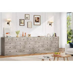 Comò a 12 cassetti largo con prese di corrente – Marrone scuro / Grigio chiaro / Bianco