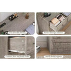 Comò a 12 cassetti largo con prese di corrente – Marrone scuro / Grigio chiaro / Bianco