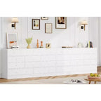 Comò a 12 cassetti largo con prese di corrente – Marrone scuro / Grigio chiaro / Bianco