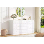 Comò a 12 cassetti largo con prese di corrente – Marrone scuro / Grigio chiaro / Bianco