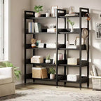 Sturdy 5-Tier Corner Bookshelf with Metal Frame, Convertible Feature, and 4 HooksBuilt for Longevity in Living Room, Bedroom, or Home Office