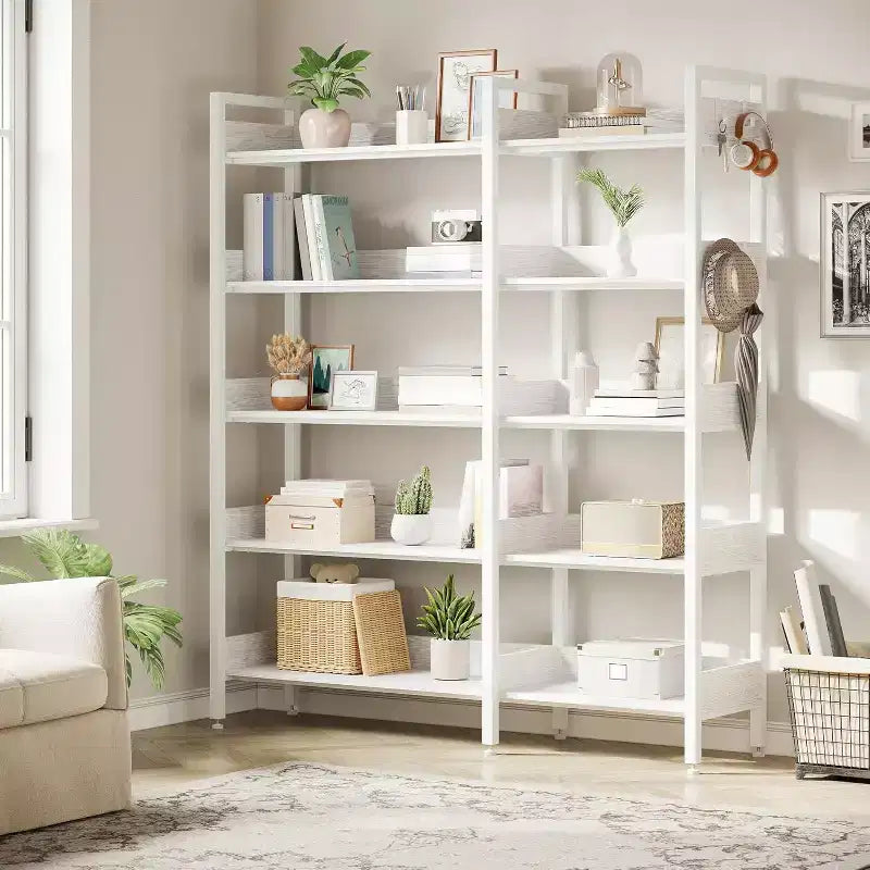 Libreria angolare a 5 ripiani con 4 ganci, convertibile a L o dritta, Nera/Bianca