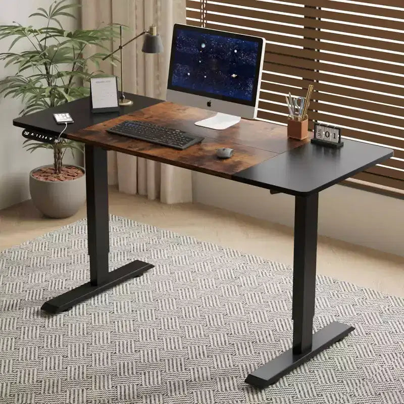 Scrivania elettrica regolabile in altezza 140 cm, Nero e Marrone, a doppia trave, un motore, monoposto