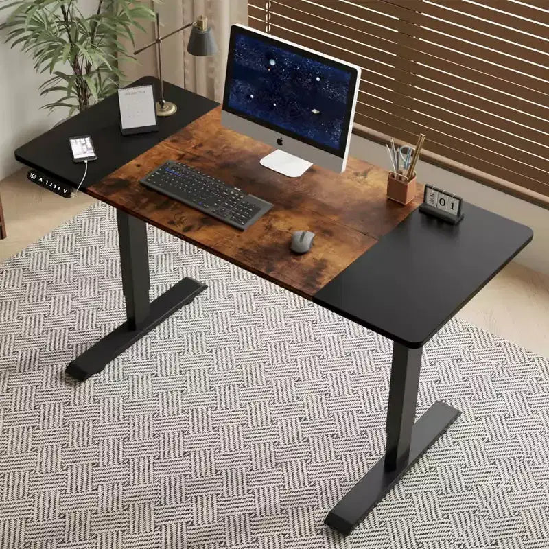 Scrivania elettrica regolabile in altezza 140 cm, Nero e Marrone, a doppia trave, un motore, monoposto