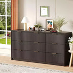 63 Wide 9-Drawer Low-Boy Dresser, Waterproof Wood-Grain Top, Smooth Metal Rails, 75 lb TV Stand, Stable Base, Easy-Clean Handles for Home & Bedroom