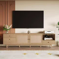 76.6 Inch Rattan TV Stand for 65/75/85 Inches TVs Natural TV Console with Open Storage and Drawers for Living room