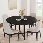 Tavolo da pranzo rotondo, beige/nero/marrone/grigio, 4 posti, struttura in metallo e piano in MDF