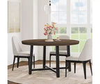 Tavolo da pranzo rotondo, beige/nero/marrone/grigio, 4 posti, struttura in metallo e piano in MDF