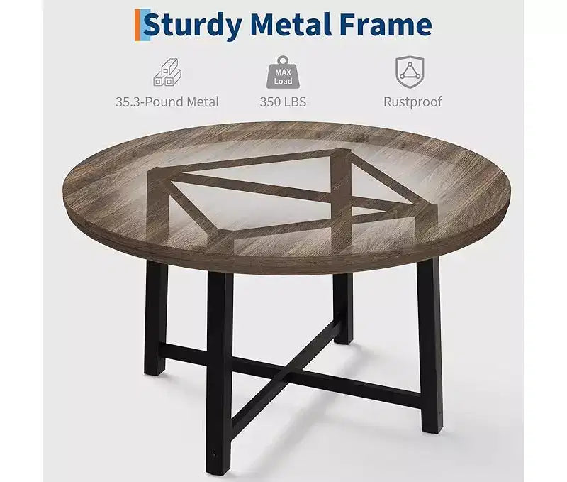 Tavolo da pranzo rotondo, beige/nero/marrone/grigio, 4 posti, struttura in metallo e piano in MDF