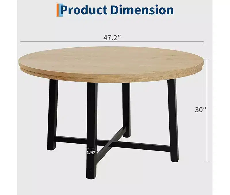 Tavolo da pranzo rotondo, beige/nero/marrone/grigio, 4 posti, struttura in metallo e piano in MDF