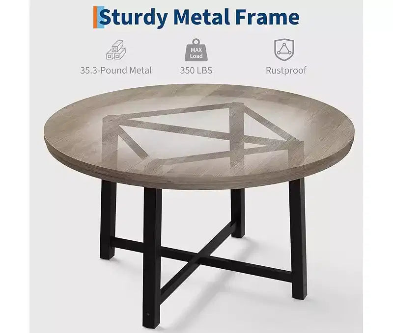 Tavolo da pranzo rotondo, beige/nero/marrone/grigio, 4 posti, struttura in metallo e piano in MDF