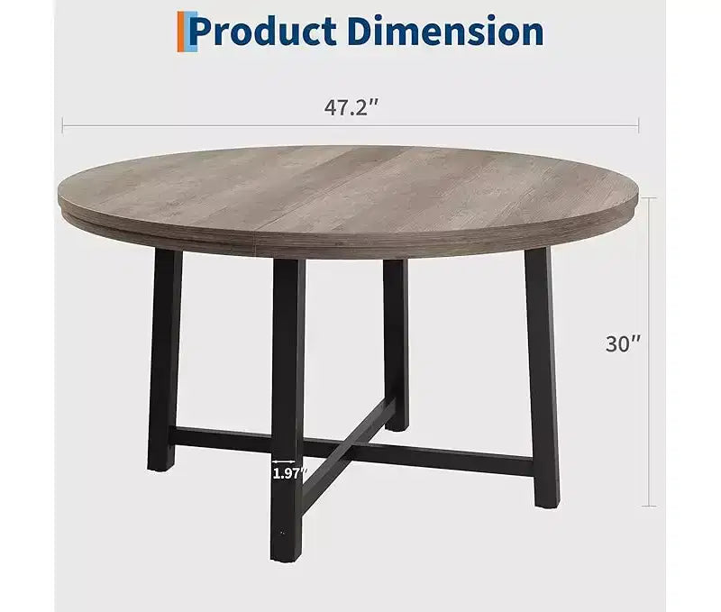Tavolo da pranzo rotondo, beige/nero/marrone/grigio, 4 posti, struttura in metallo e piano in MDF