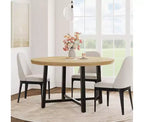 Tavolo da pranzo rotondo, beige/nero/marrone/grigio, 4 posti, struttura in metallo e piano in MDF