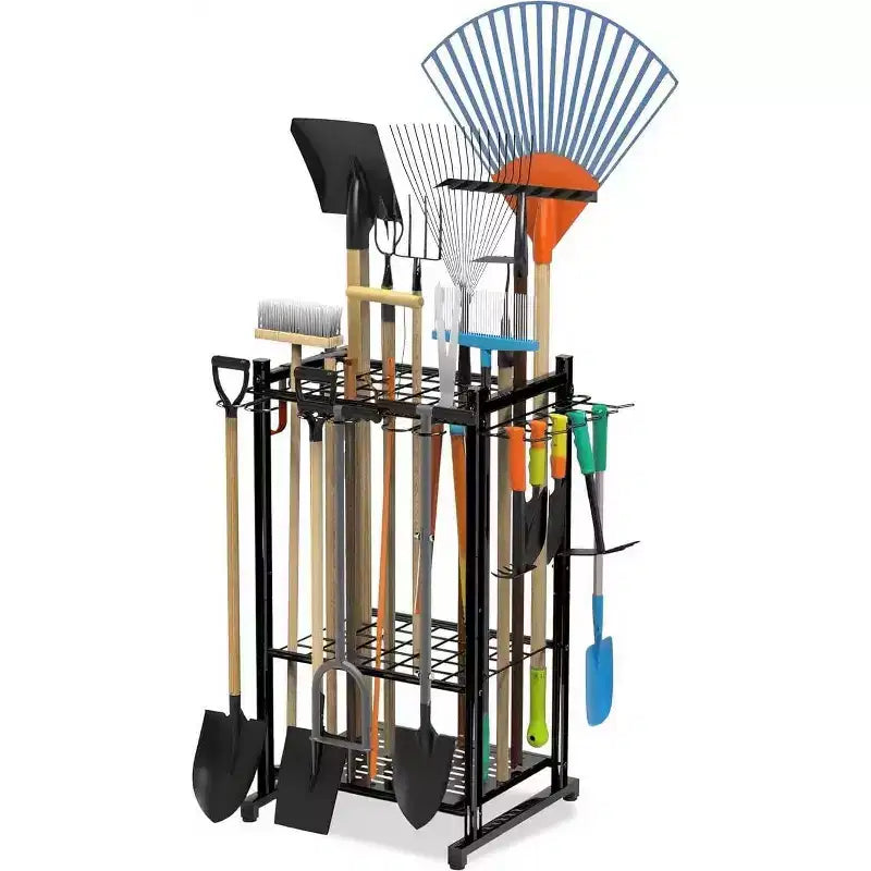 28 in Garden Tool Organizer, 2 Tier Yard Tool Storage Rack,Steel Yard Tool Racks To Store Long Handled Tools,Garage Tool Stand,Tool Holder