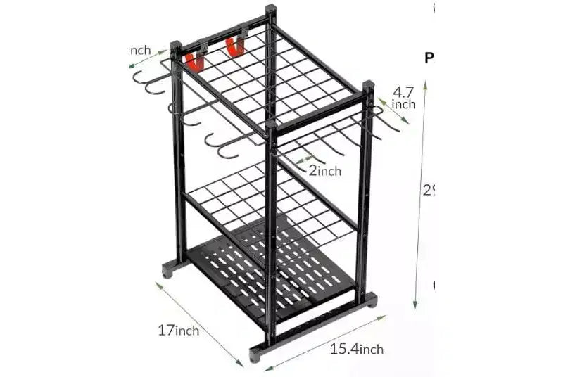 Porta Attrezzi da Giardino in Acciaio, 2 Livelli, Nero, Per 1–2 Utenti
