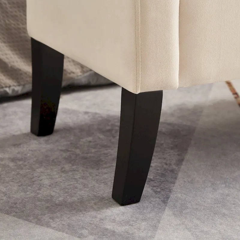 Panca contenitore per letto con braccioli curvi e gambe in legno massello