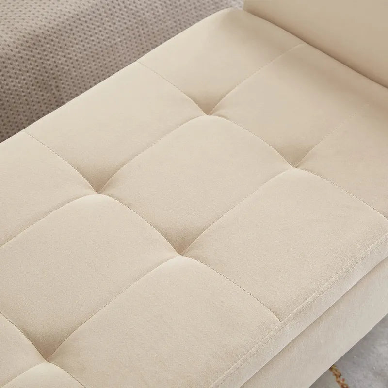 Panca contenitore per letto con braccioli curvi e gambe in legno massello