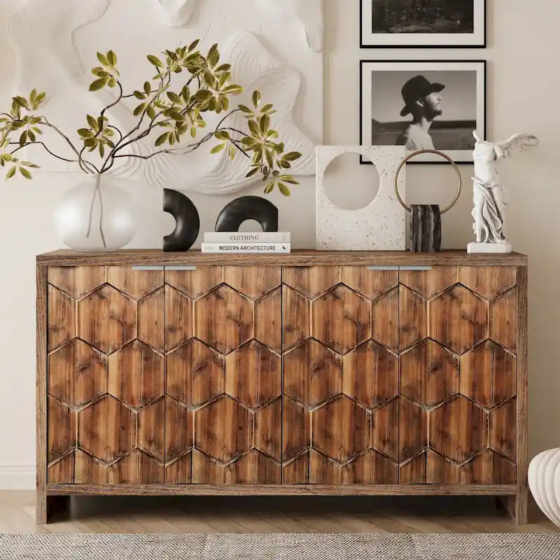 Credenza decorativa in legno stile rustico con 4 ante