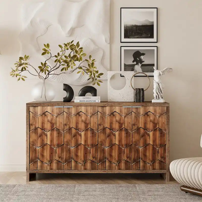 Credenza decorativa in legno stile rustico con 4 ante
