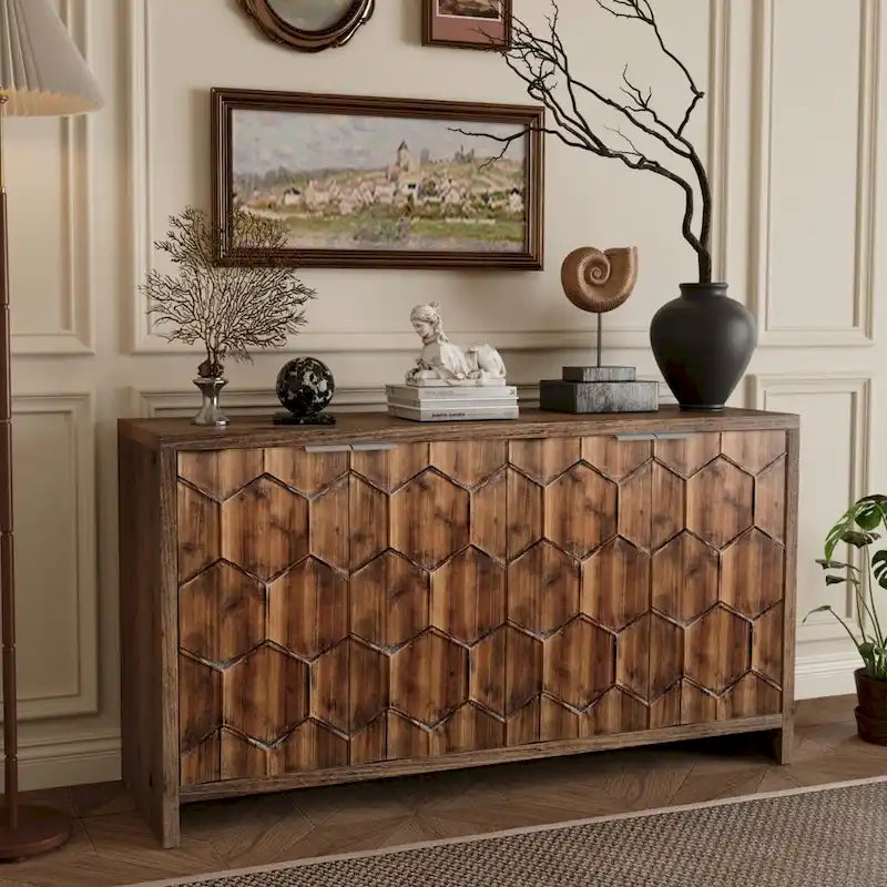 Credenza decorativa in legno stile rustico con 4 ante